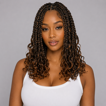 Boho Goddess Crochet Braids 14" – Curly-End Protective Braiding Hair #T30 6-Pack Starter Bundle