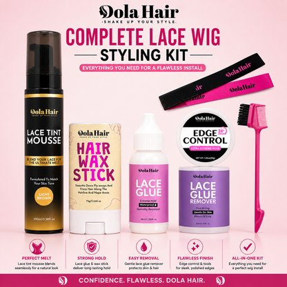 Dola Hair – Complete Lace Wig Styling Kit – Lace Tint Mousse, Glue, Remover, Wax Stick & Edge Control Set