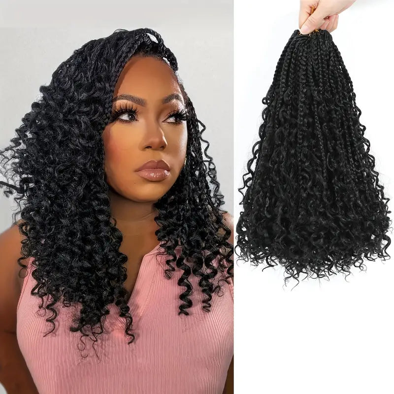 14 Inches Goddess Bohemian Synthetic Crochet Box Braid Hair w/ Curly Ends, 1B#