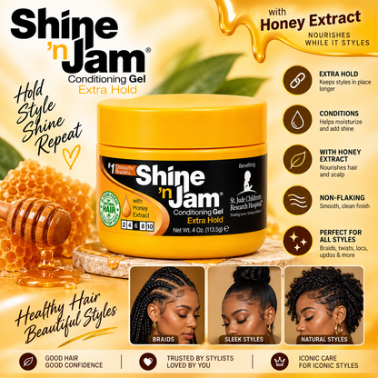 Shine 'n Jam – Conditioning Gel Extra Hold with Honey Extract, 4 oz AMPRO