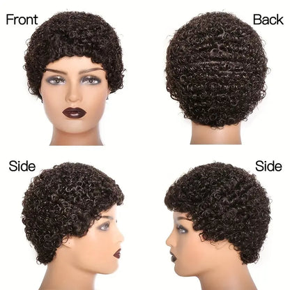 Short Pixie Cut Kinky Curly Human Hair Wig -  150% Density