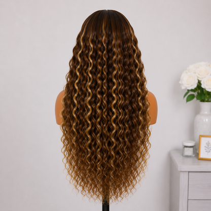 13×4 Lace Front Human Hair Wig – 24″ Water Wave – #4/27 – 180% Density Clessenza Beauty Store