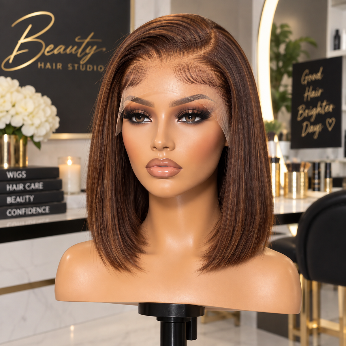 13×4 Lace Front Human Hair Bob Wig – Sleek Straight 10″ #4 Medium Brown Clessenza Beauty Store