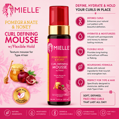 Mielle – Pomegranate & Honey Curl Defining Mousse with Flexible Hold, 7.5 fl oz Mielle Organics