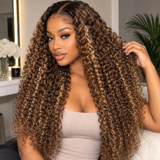 13×4 Lace Front Human Hair Wig – 24″ Kinky Curly – #4/27 – 180% Density Clessenza Beauty Store
