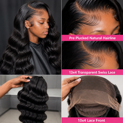 13×4 Lace Front Human Hair Wig – Body Wave 26″ Natural Black Clessenza Beauty Store
