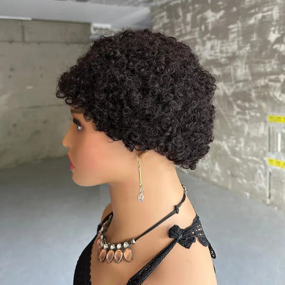 Short Pixie Cut Human Hair Wig – Kinky Curly – 4″ – Natural Black – 150% Density Clessenza Beauty Store