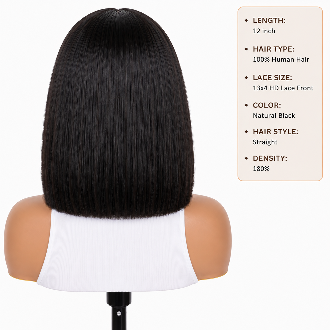 12″ Straight HD Lace Front Human Hair Bob Wig – 13x4 Natural Black Clessenza Beauty Store