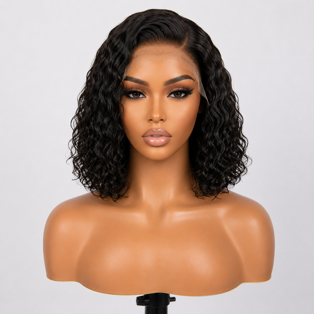13×4 Lace Front Human Hair Bob Wig – Defined Water Wave 14″ – Natural Black Clessenza Beauty Store