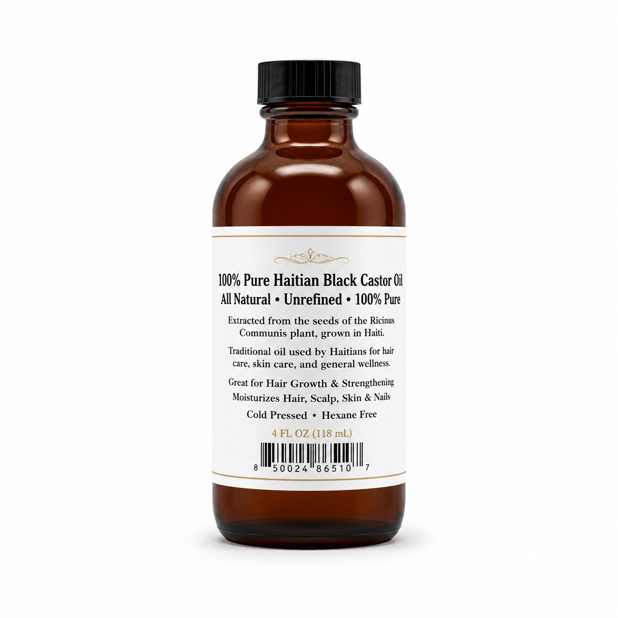 Huile de Ricin Noire Haïtienne 100 % Pure – 4 oz