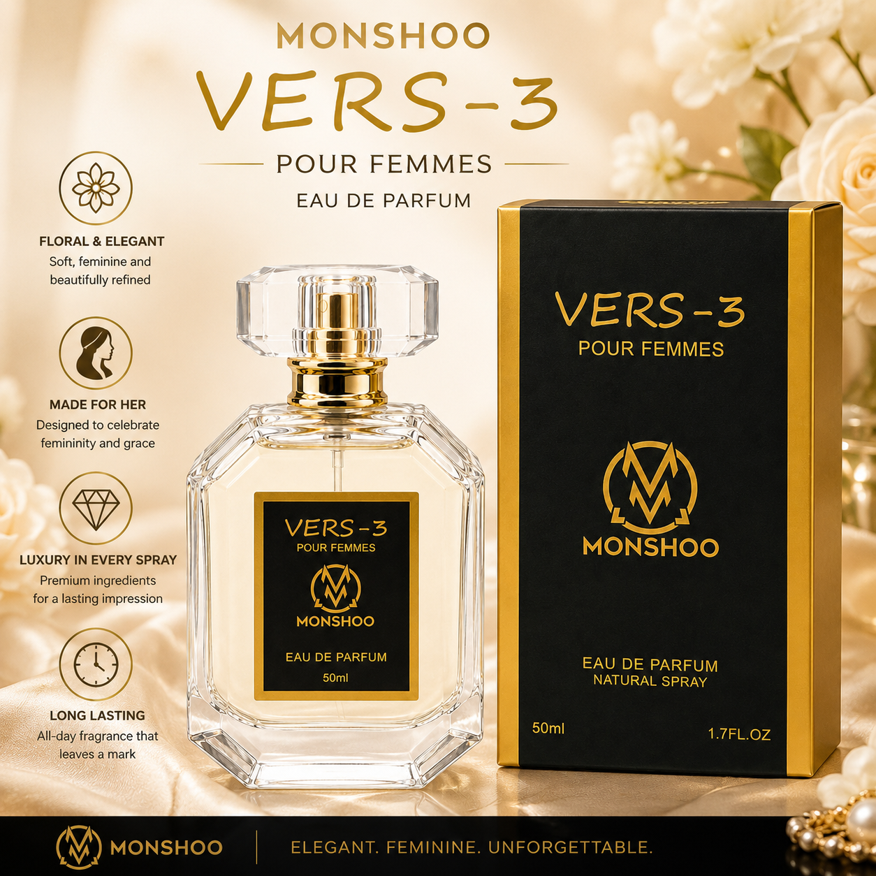 Monshoo VERS-3 Pour Femmes Eau de Parfum – Parfum Floral de Luxe pour Femme