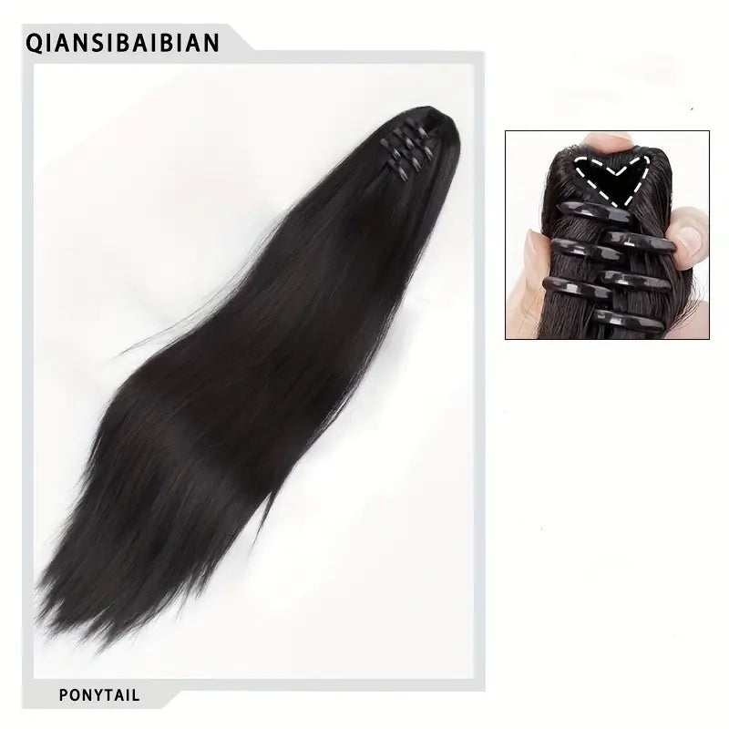 Sleek and Chic 18-Inch Long Natural Straight Clip-in Tail Ponytail Extension