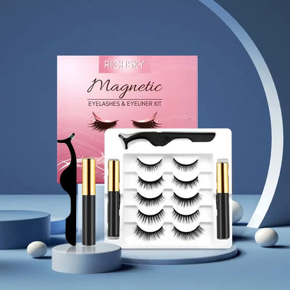 Premium Magnetic Eyelash Kit – 5 Pairs Reusable Wispy Lashes with Magnetic Eyeliner & Applicator Rich Sky