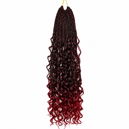 Tresses Crochet Boho Goddess 18 po – Cheveux de Tressage Protecteur à Pointes Bouclées, Couleur #TBUG Ombré Bourgogne | Ensemble Économique de 3 Paquets
