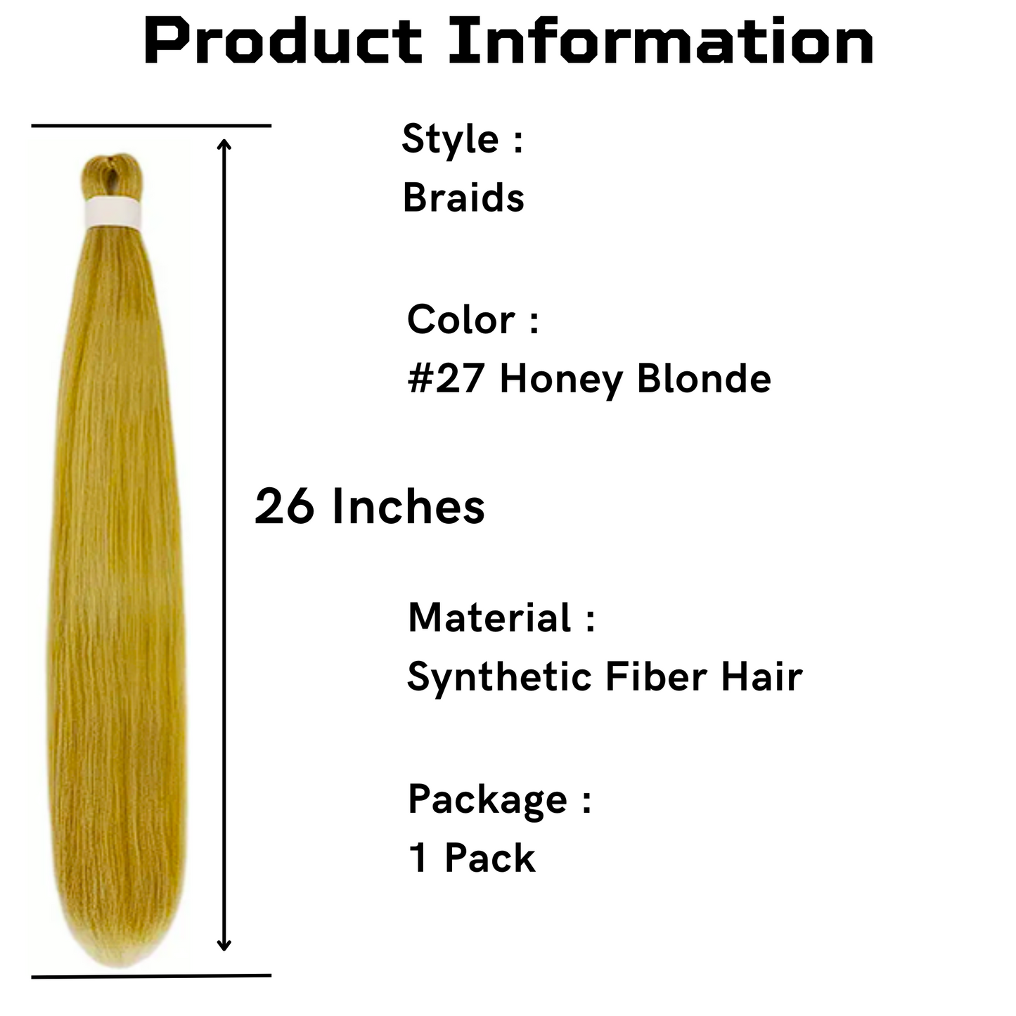 Honey Blonde Pre-Stretched Knotless Synthetic Braiding Hair, 26 Inch