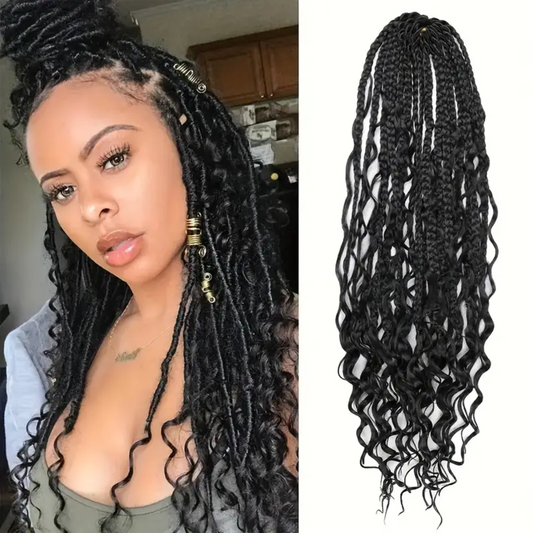 14 inches Box Braids Synthetic Crochet Hair w/ Curly Ends, 1B#