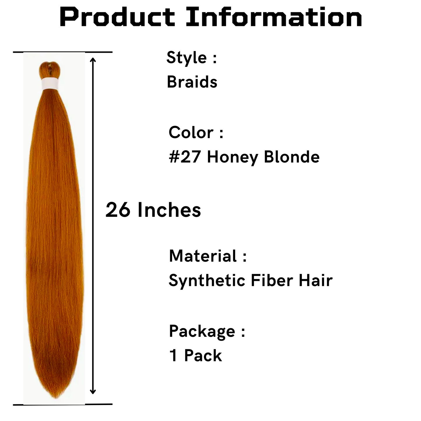 Honey Blonde Pre-Stretched Knotless Synthetic Braiding Hair, 26 Inch