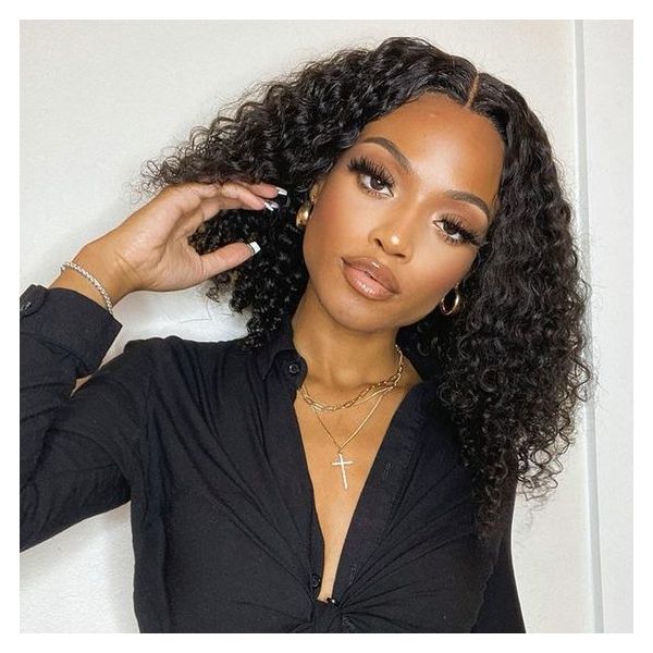 13×4 Lace Front Human Hair Bob Wig – Natural Black Water Wave 14″ Clessenza Beauty Store